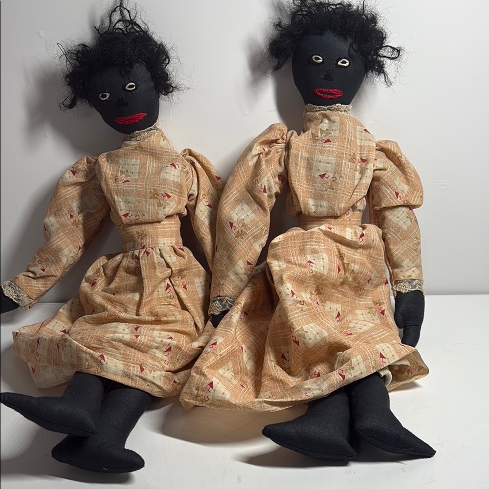 Handcrafted Vintage Black and Tan Twin Rag Dolls